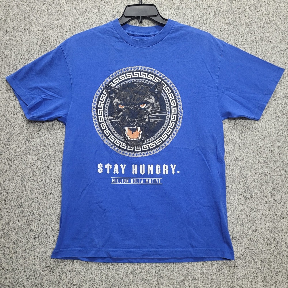 Million Dolla Motive Stay Hungry Panther Sreetwear T-Shirt Mens Large Royal Blue